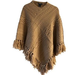 Ralph Lauren Camel Knit with Fringe Poncho/Cape